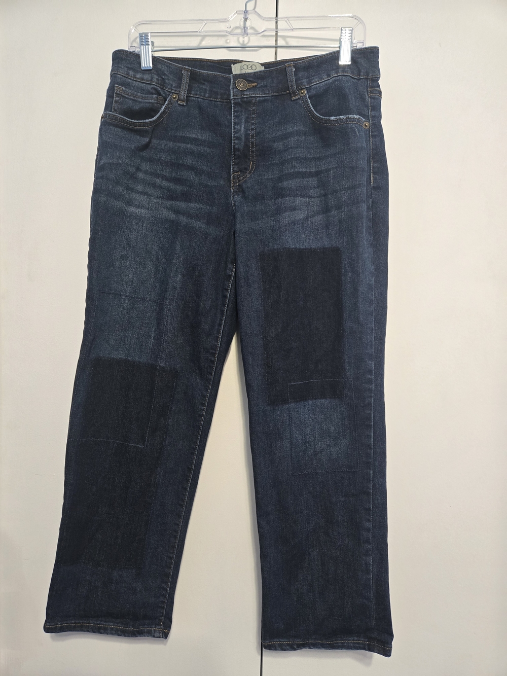 LOGO Lori Goldstein Boyfriend Patchwork Jeans‎ Petite 10P Dark Wash Denim